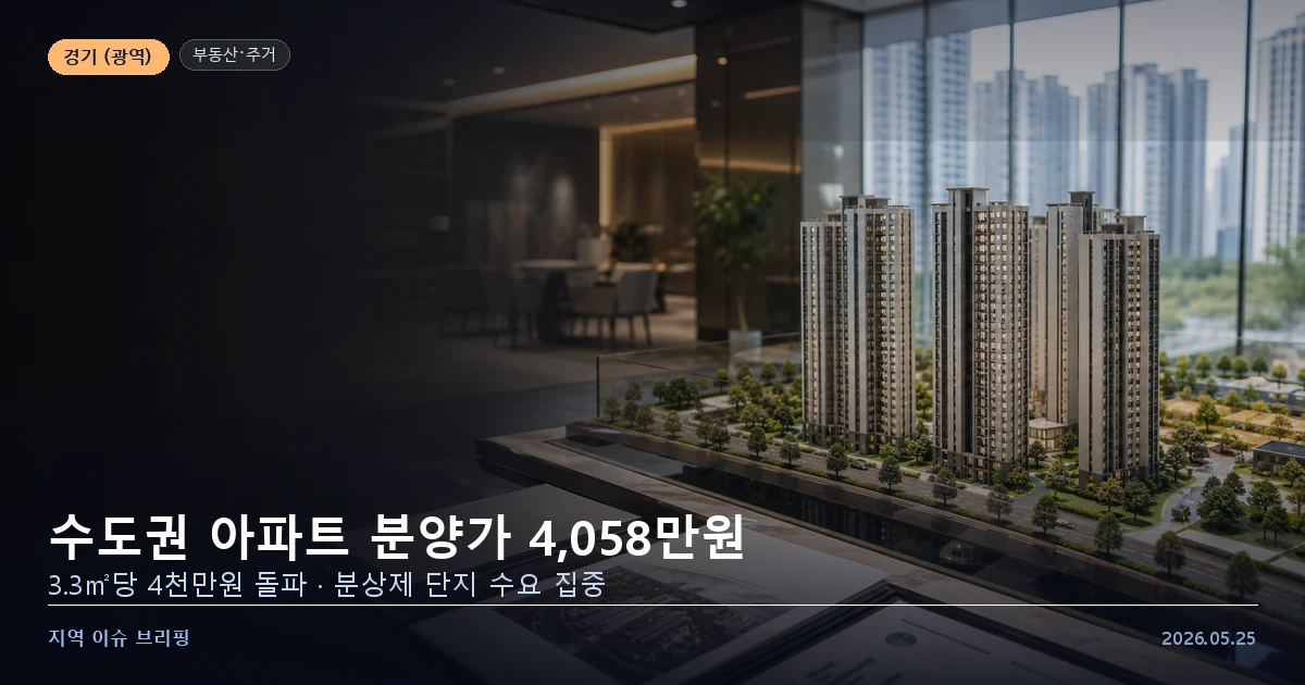 수도권 아파트 분양가 4000만원 돌파 현황